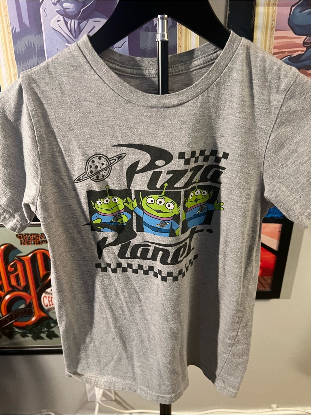 Kids' Pizza Planet Grey Graphic Tee with Green Aliens